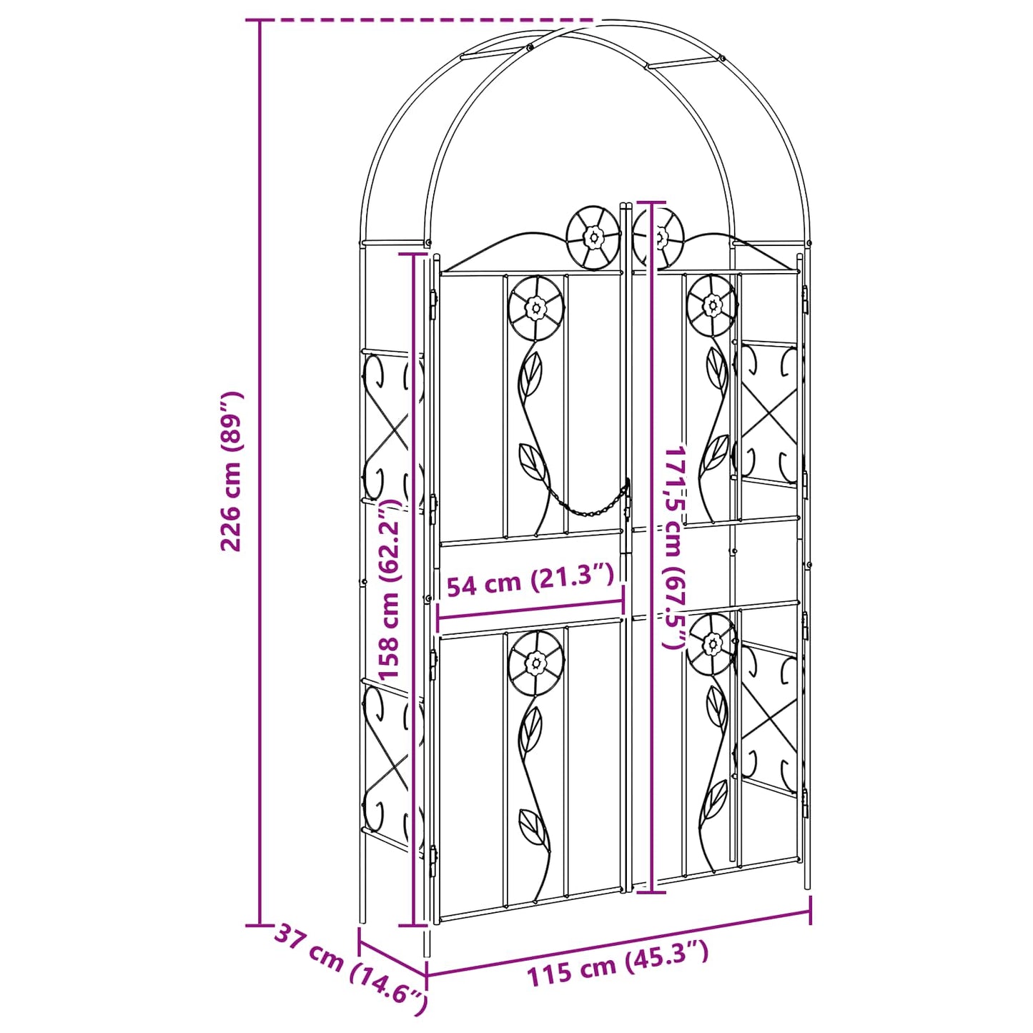 Havebue Ensfarvet Sort 115 x 37 x 226 cm