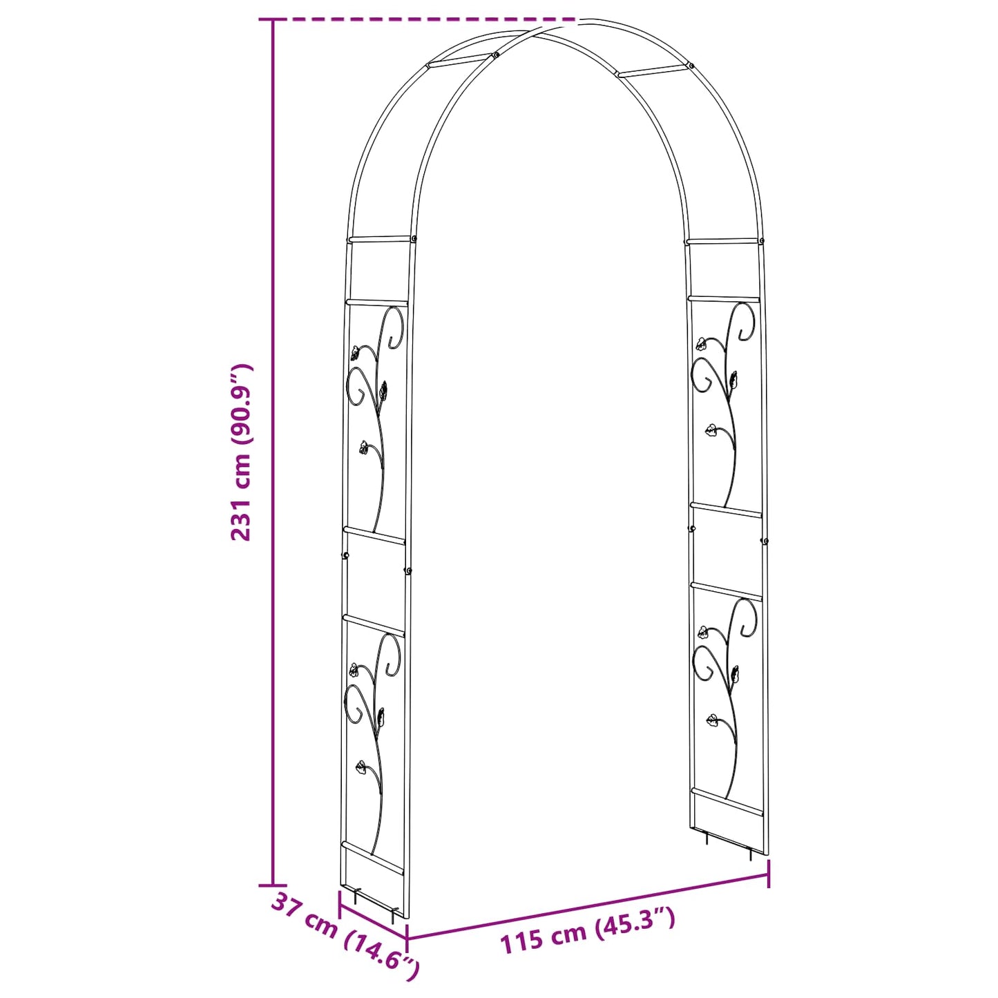 Havebue Blomstret Sort 115 x 37 x 231 cm