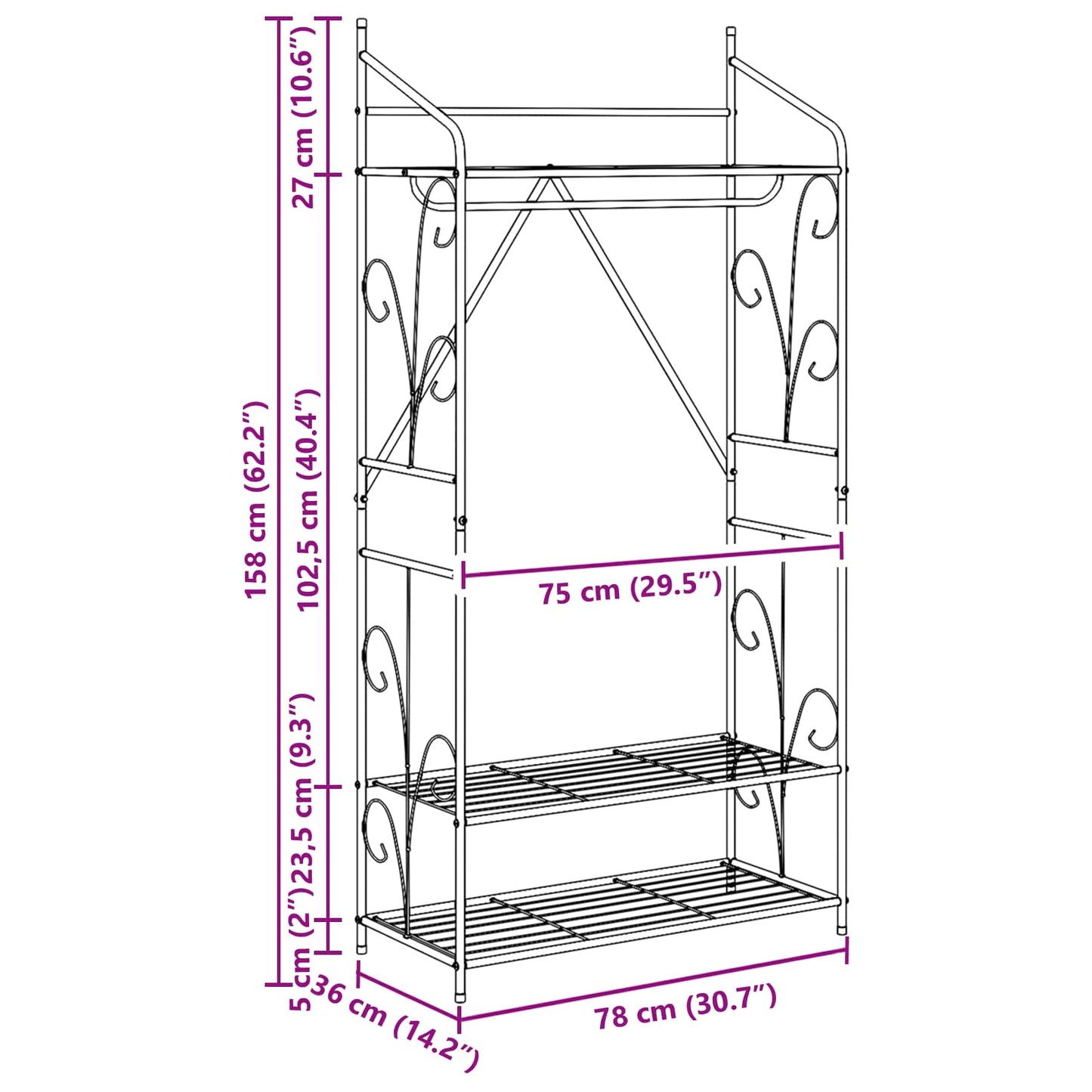 Åben Garderobe Ensfarvet 78 x 36 x 158 cm