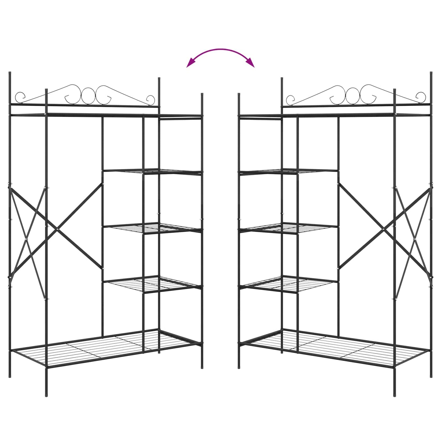 Åben Garderobe med hylde Sort 104,5 x 45 x 172 cm Stål