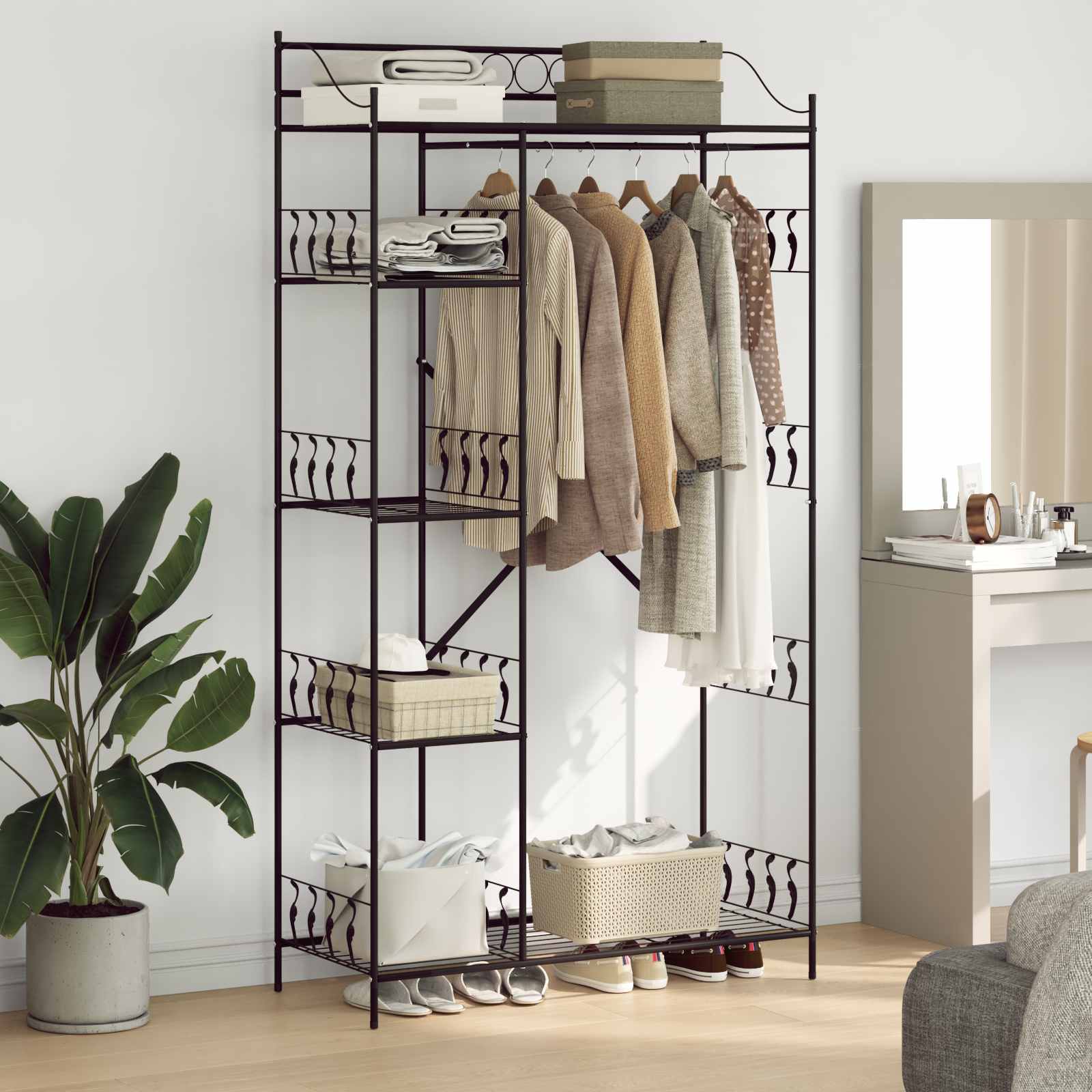 Åben garderobe med hylder - sort stål 101 × 43 × 188 cm