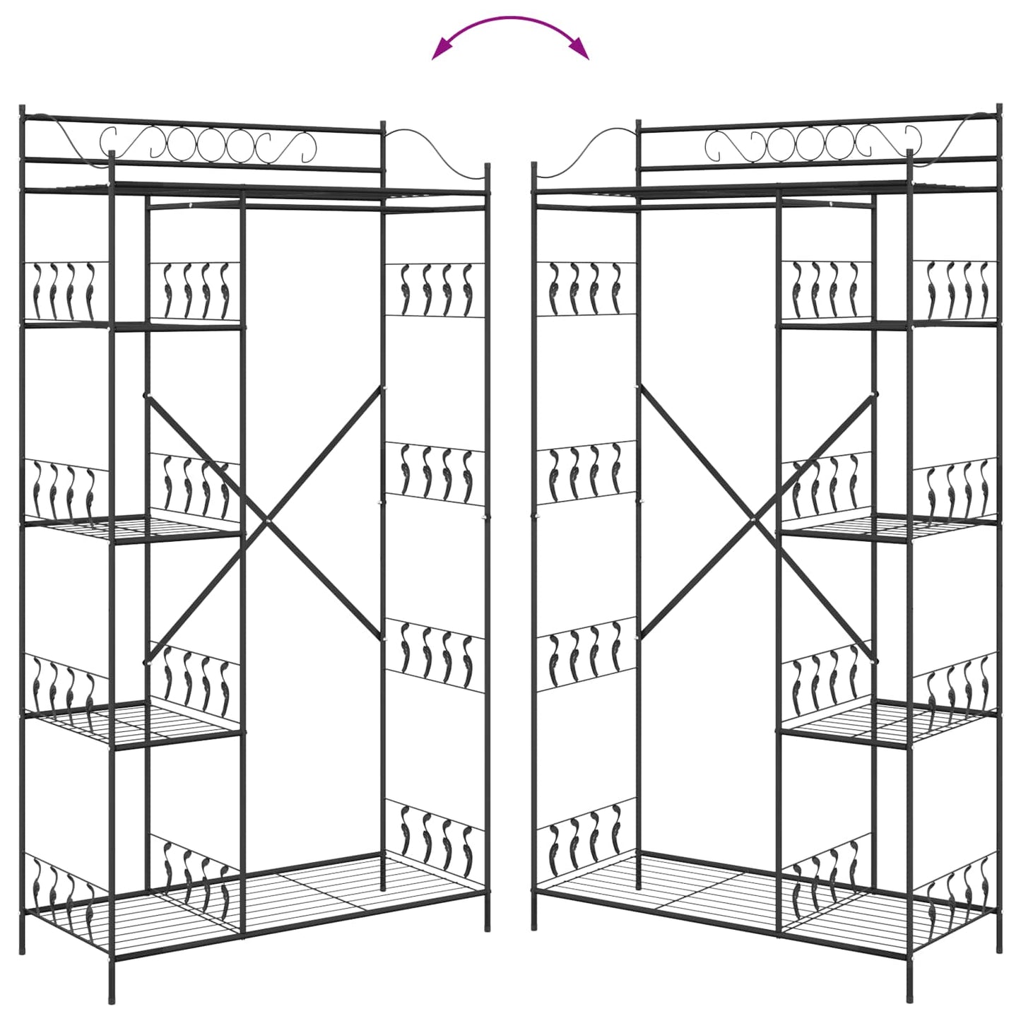 Åben Garderobe med hylde Sort 101 x 43 x 188 cm Stål