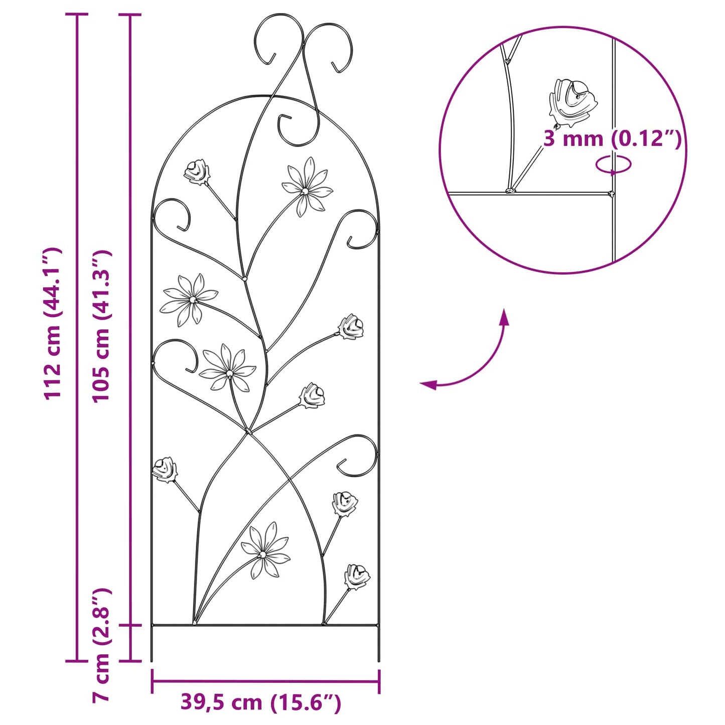 Havehegn med lås 3 pcs Sort 112 x 39,5 cm Stål