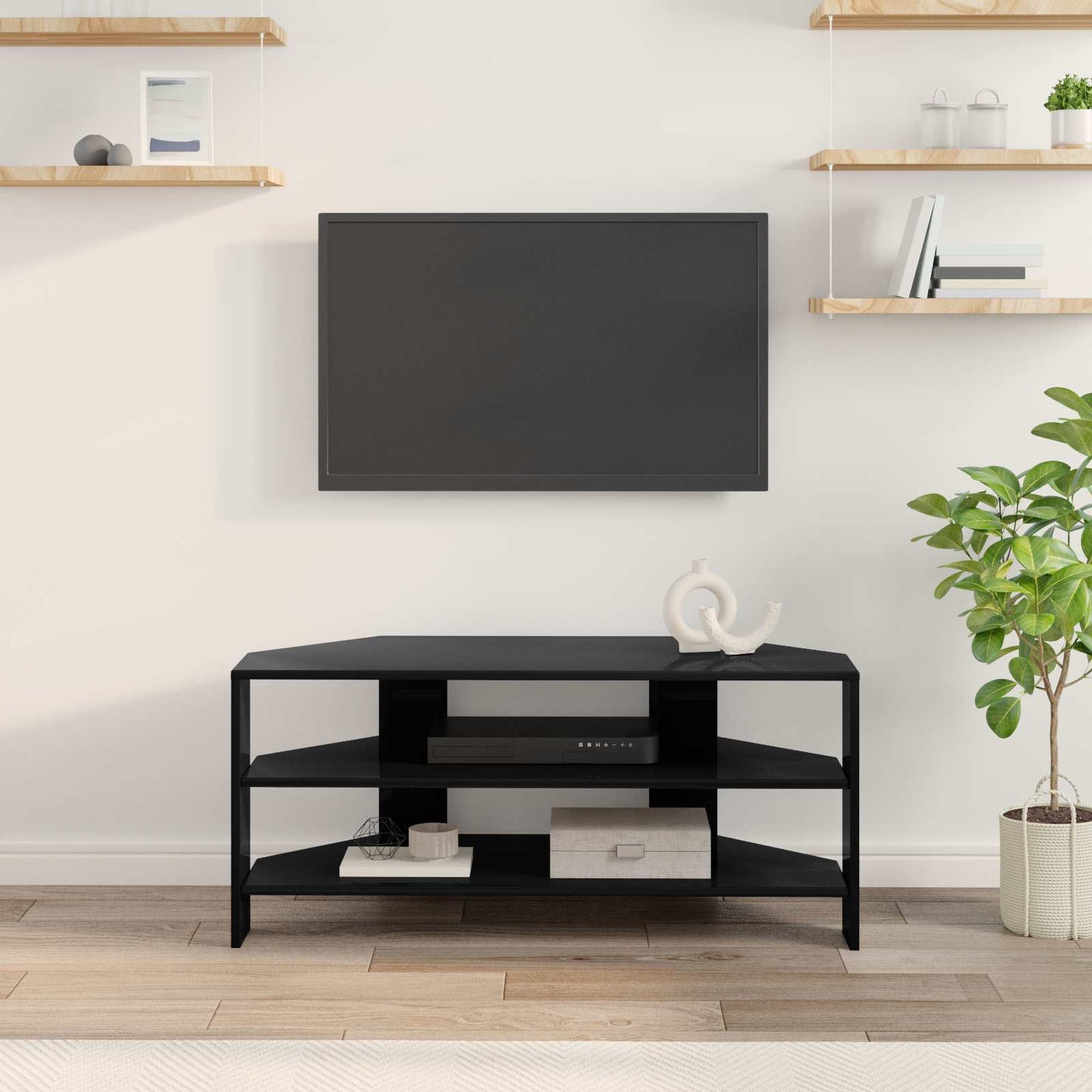 HjørneTVskab Sort 102x40,5x45cm Konstrueret træ