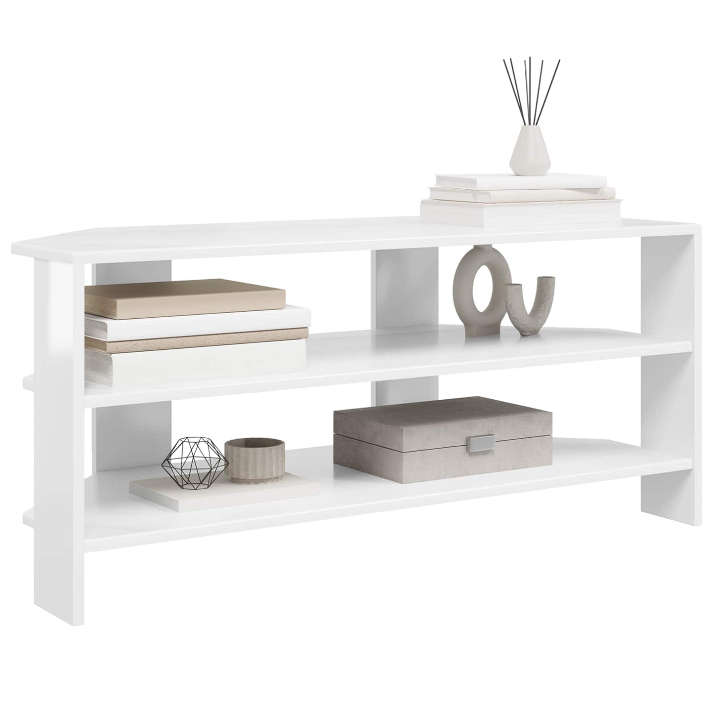 HjørneTVskab Højglans Hvid 102x40,5x45cm Konstrueret træ