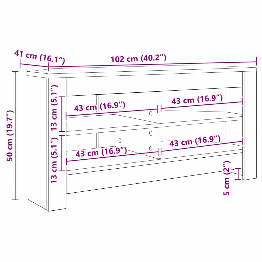 HjørneTVskab 102 x 40,5 x 45 cm Beton Grå Konstrueret træ