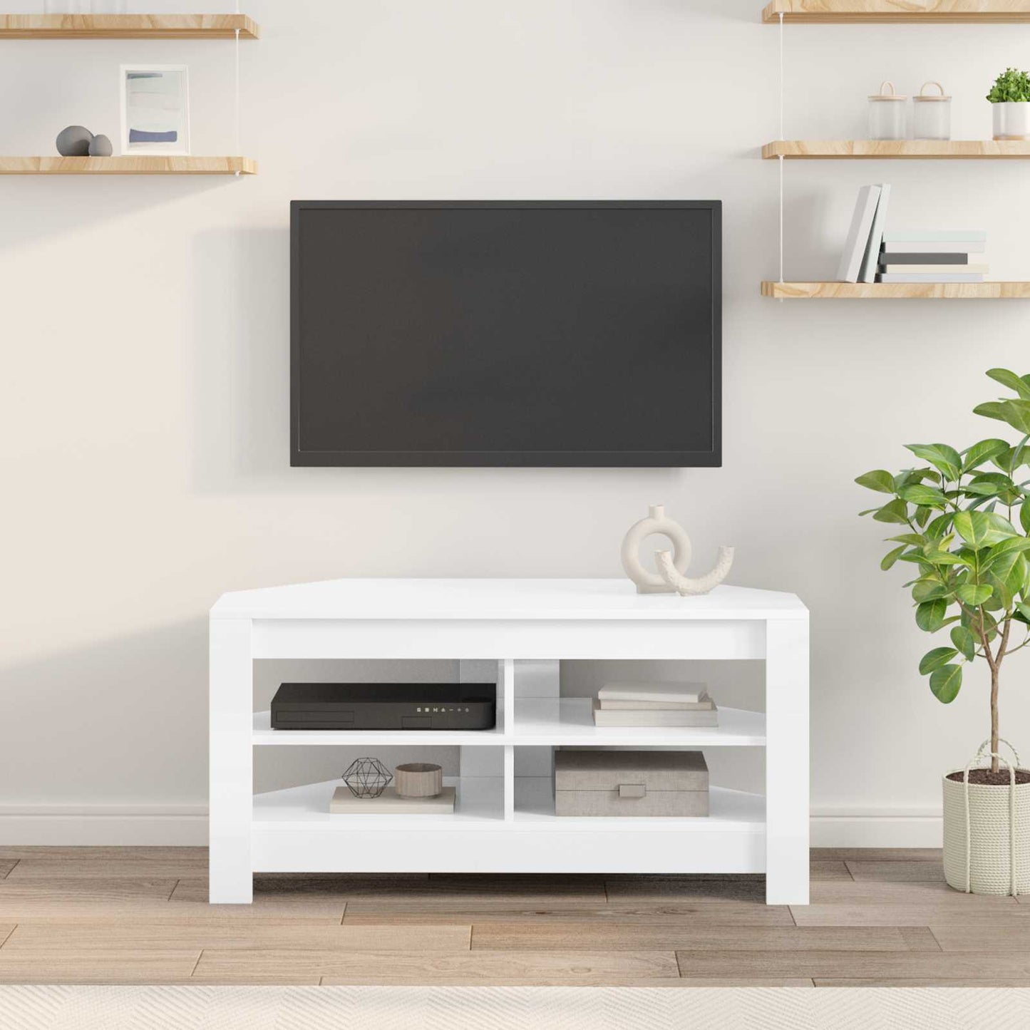HjørneTVskab Højglans Hvid 102 x 40,5 x 45 cm Konstrueret træ