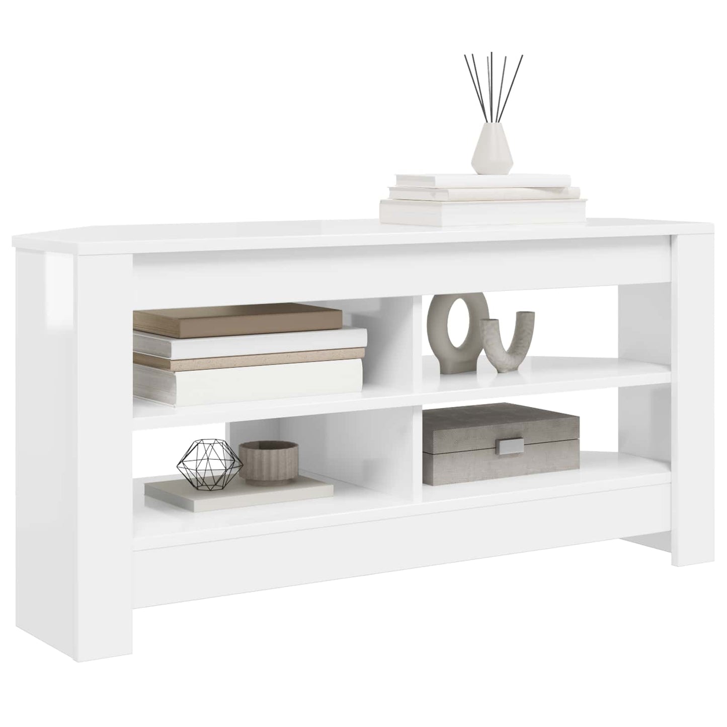 HjørneTVskab Højglans Hvid 102 x 40,5 x 45 cm Konstrueret træ