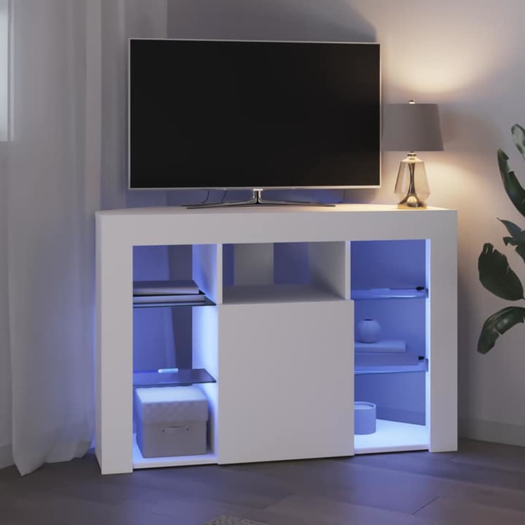 Hjørne LED TV Skab Vægmonteret Hvid 100x40x68cm Konstrueret træ