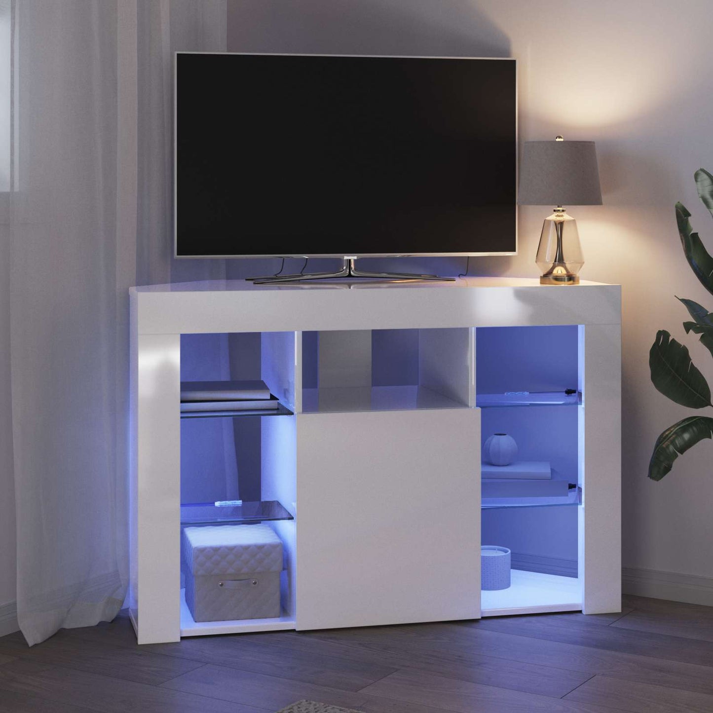 Hjørne LED TV Skab Højglans Hvid 100x40x68cm Konstrueret træ