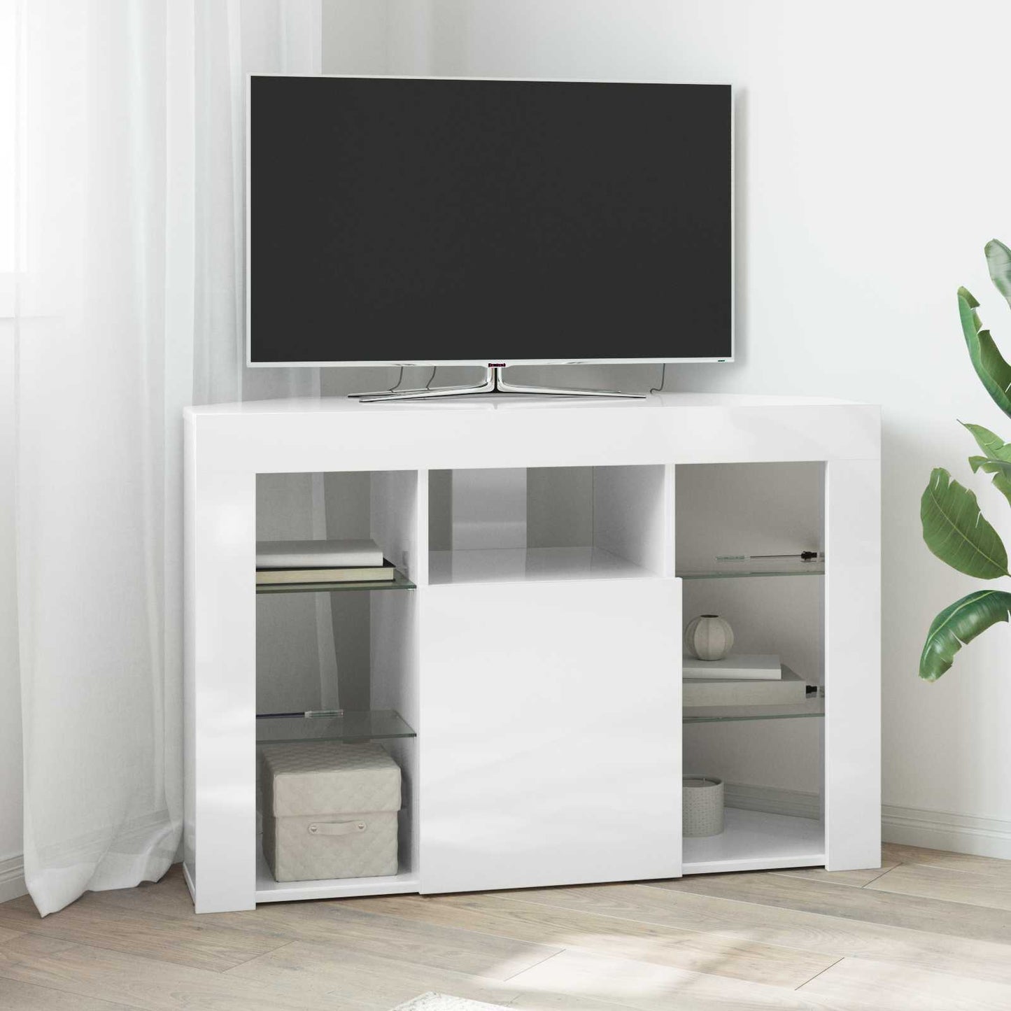 Hjørne LED TV Skab Højglans Hvid 100x40x68cm Konstrueret træ