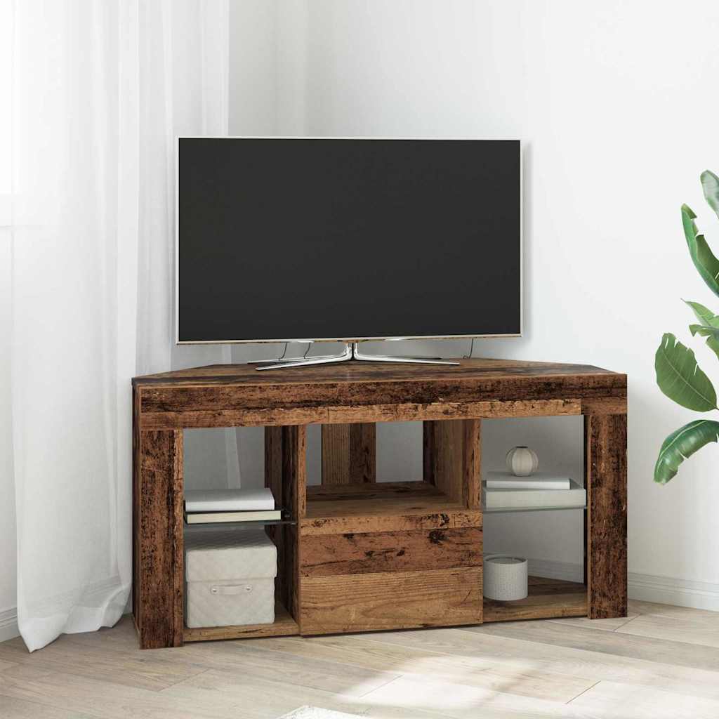 Hjørne LED TV Skab 100 x 40 x 50 cm Gammelt træ Konstrueret træ