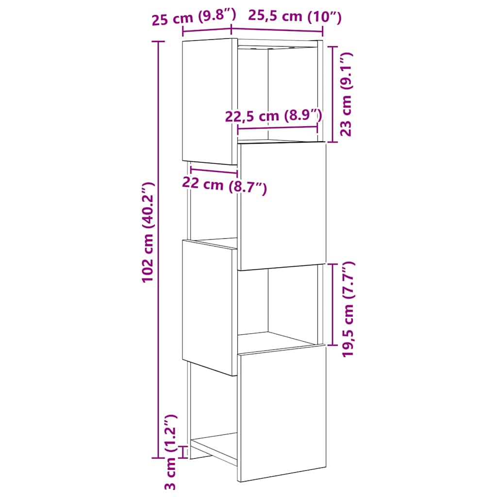Hjørneskab 25,5x25x102cm Konstrueret træ Gammelt træ