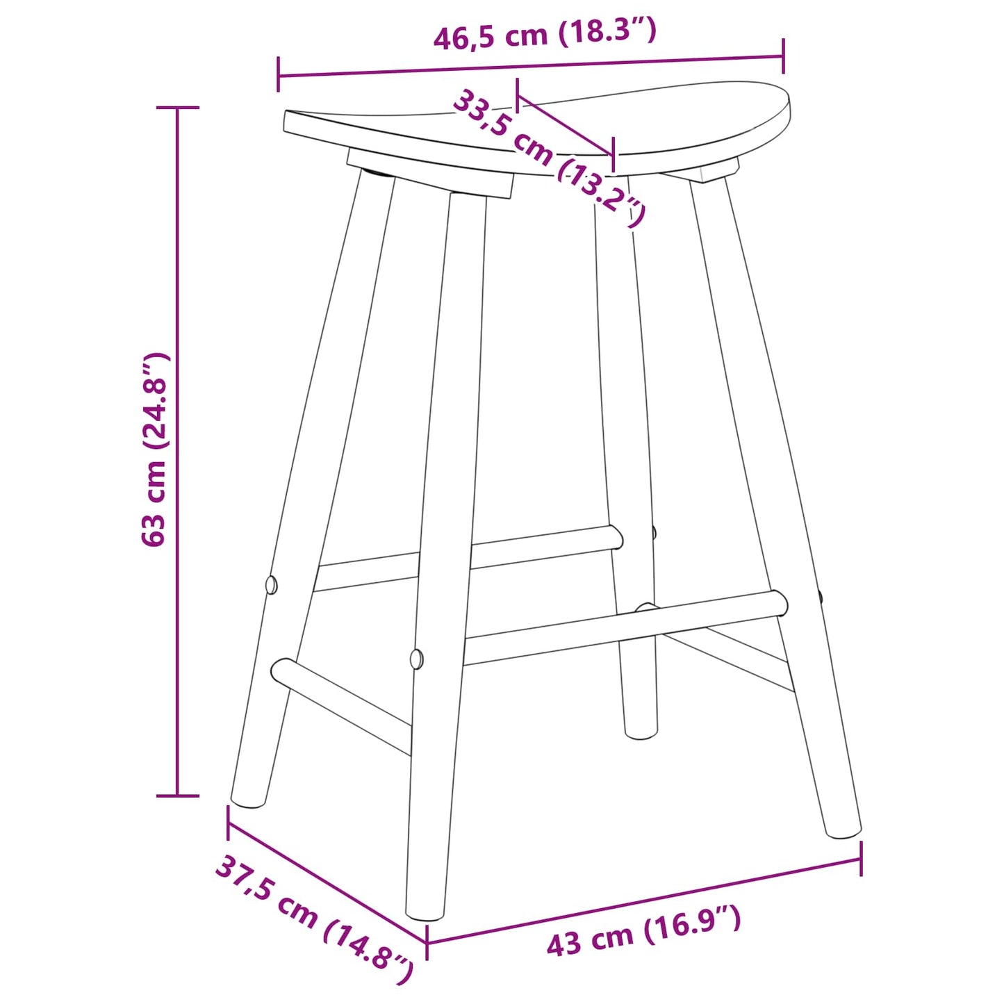 Spisestole 2 pcs Naturfarvet 46 x 37 x 63 cm Massiv Gummitræ
