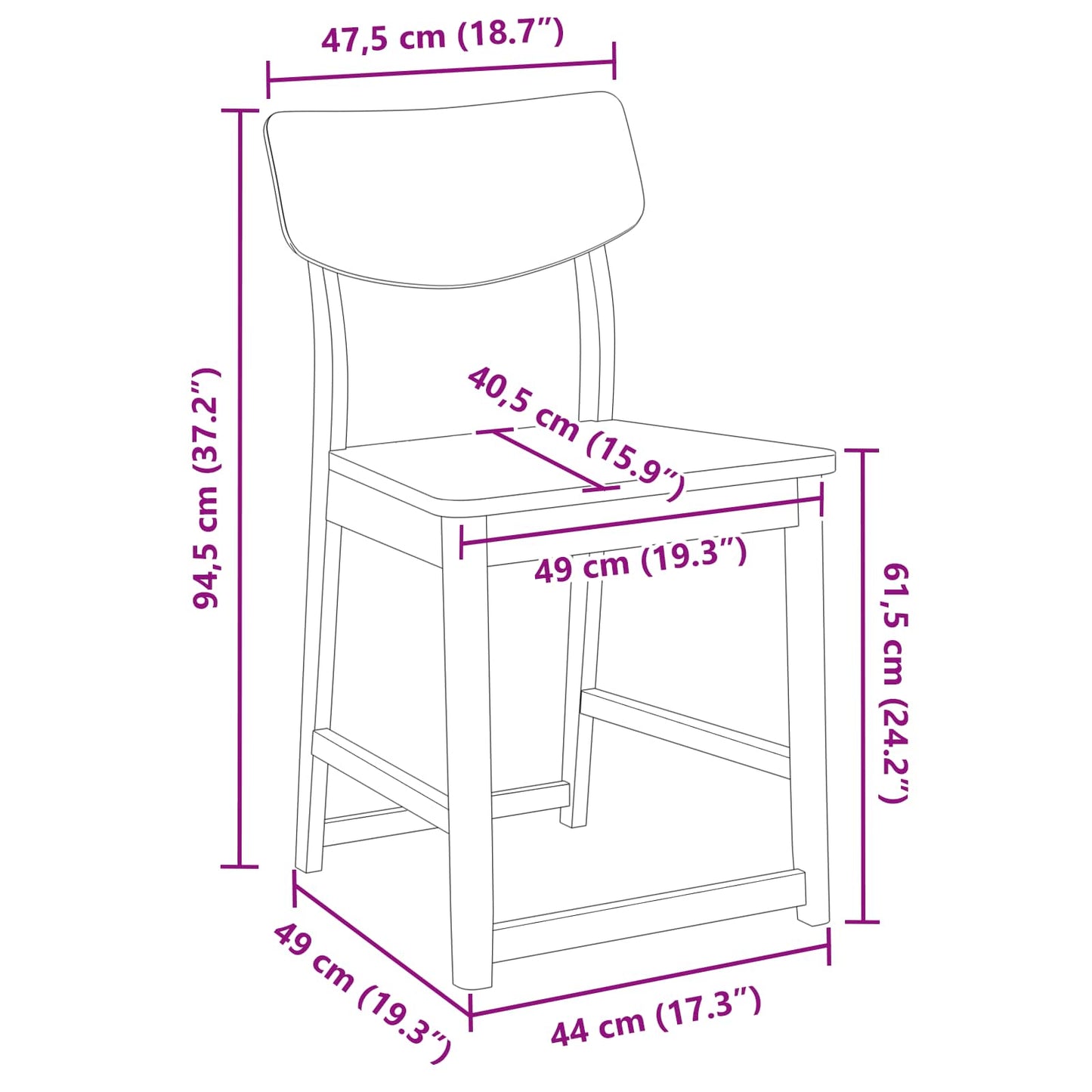 Spisestole 2 pcs Hvid 48 x 49 x 95 cm Massiv Gummitræ