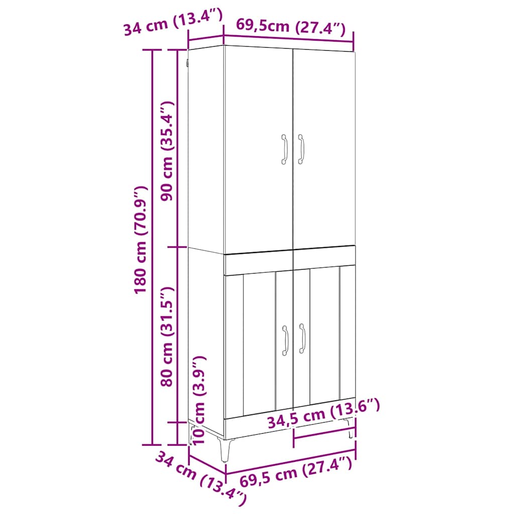 Highboard Artisan Egetræ 69,5 x 34 x 180 cm Konstrueret træ