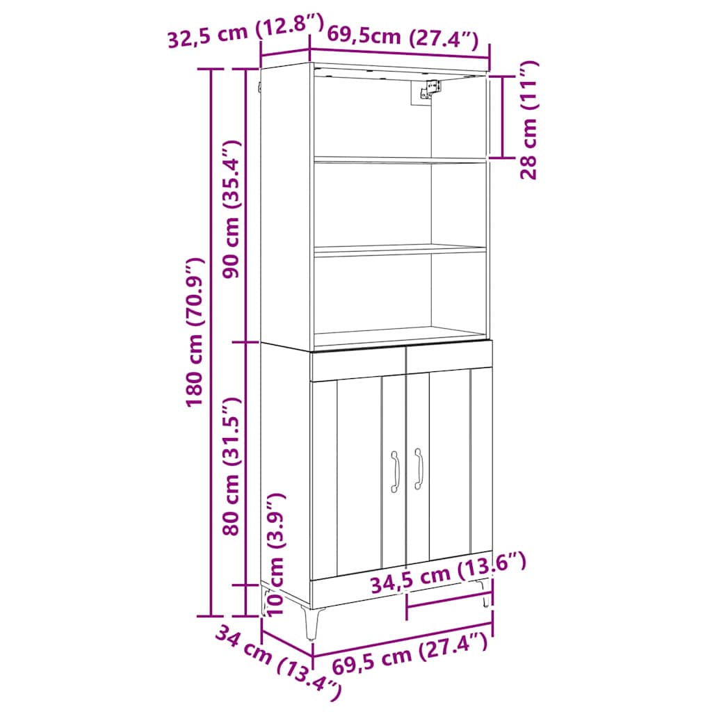 Highboard 2 pcs Sort eg Konstrueret træ