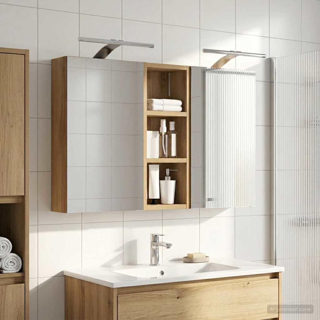 Badeværelsesskabsæt 3 stk. 80 x 10,5 x 50 cm Konstrueret træ
