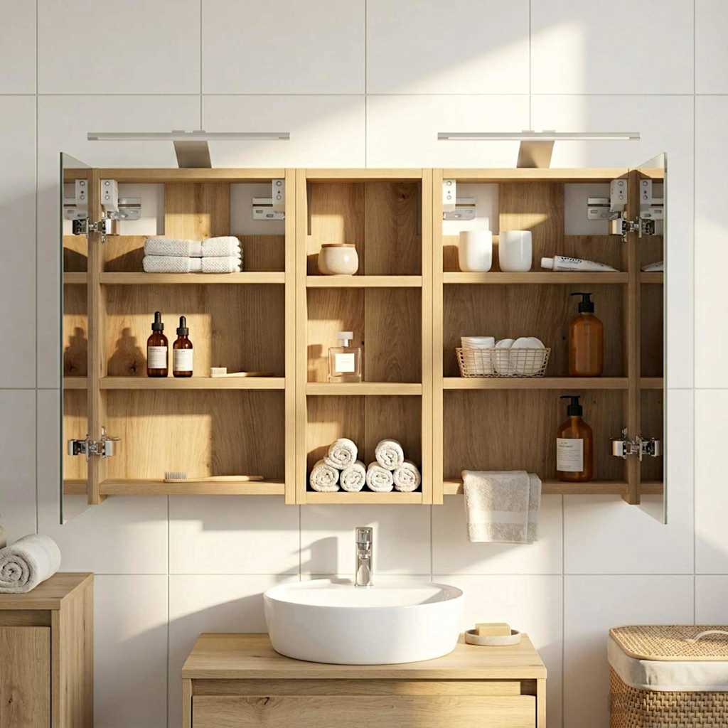 Badeværelsesskabsæt 3 stk. 80 x 10,5 x 50 cm Konstrueret træ