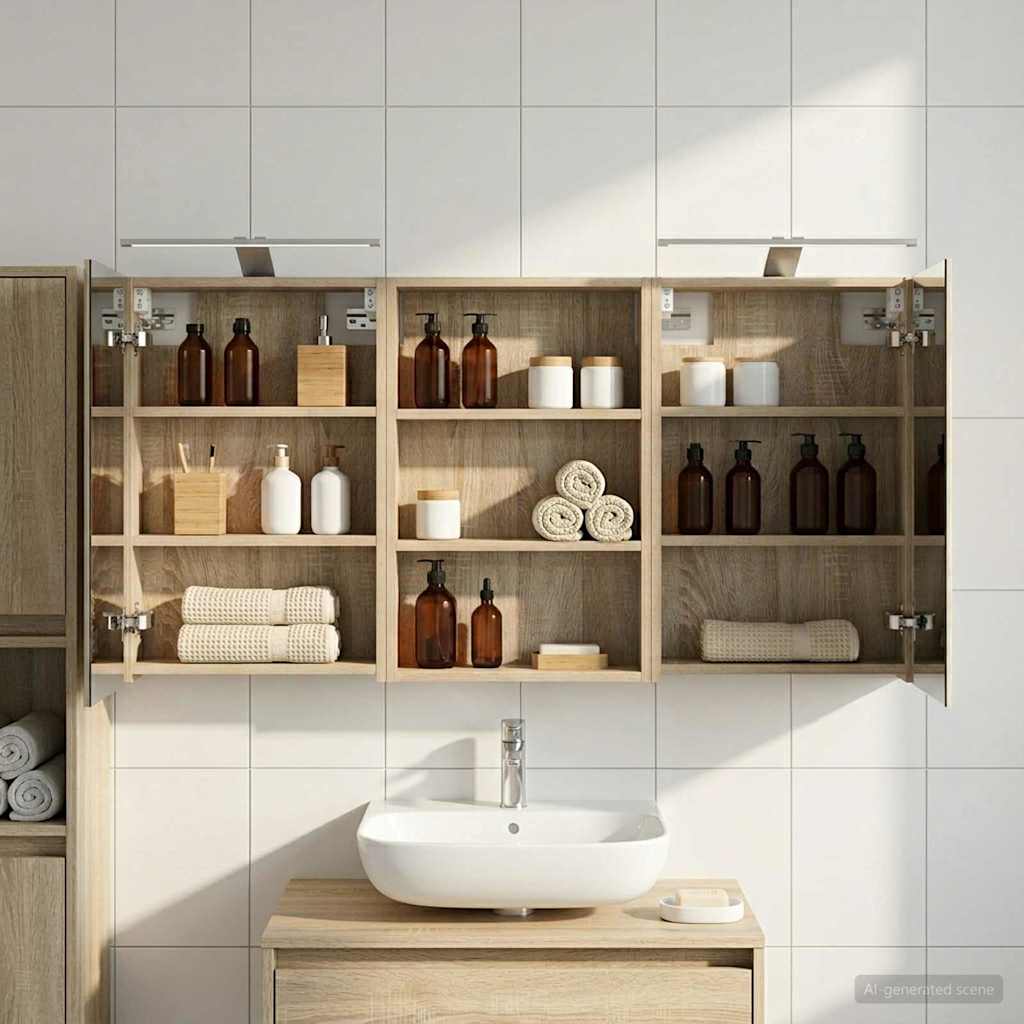 Badeværelsesskabsæt 3 stk. 120 x 10,5 x 60,5 cm Konstrueret træ