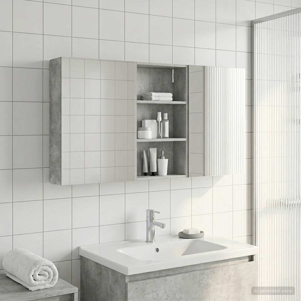 Badeværelsesskabsæt 3 stk. 140 x 14,5 x 70 cm Konstrueret træ