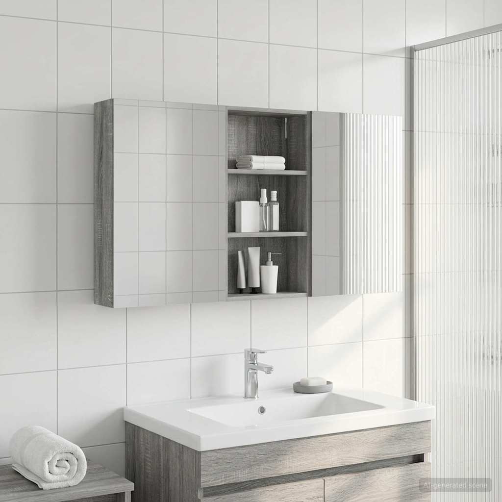 Badeværelsesskabsæt 3 stk. 140 x 14,5 x 70 cm Konstrueret træ