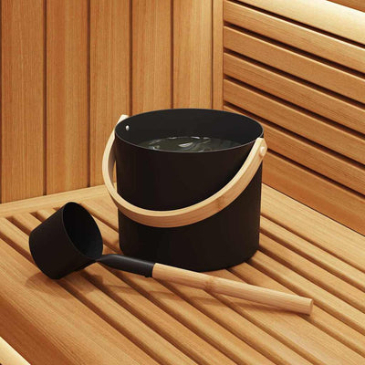 Sauna tilbehørs sæt 2 pcs Sort Aluminium og massivt fyrretræ