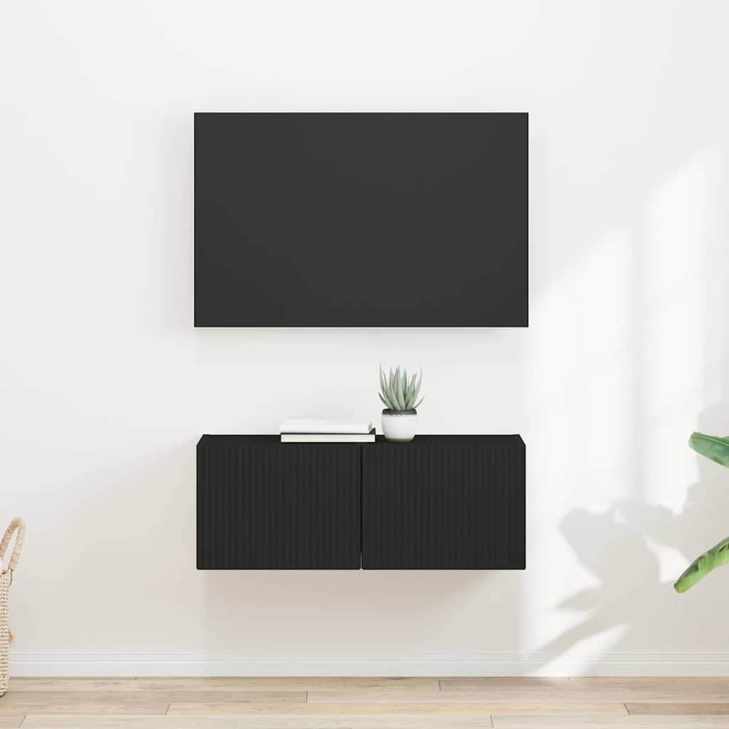 TV vægskab 2 pcs Sort 39 x 31 x 29,5 cm Konstrueret træ