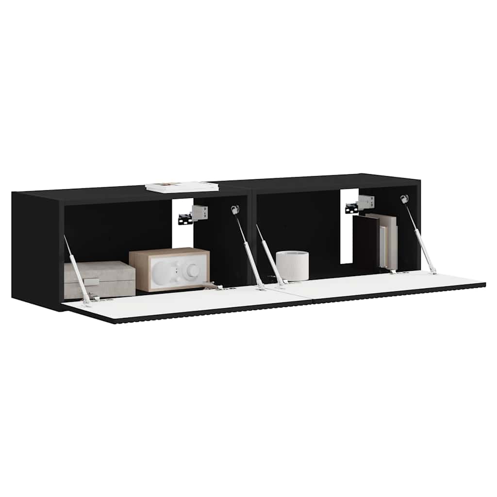 TV vægskab 2 pcs Sort 60 x 31 x 29,5 cm Konstrueret træ