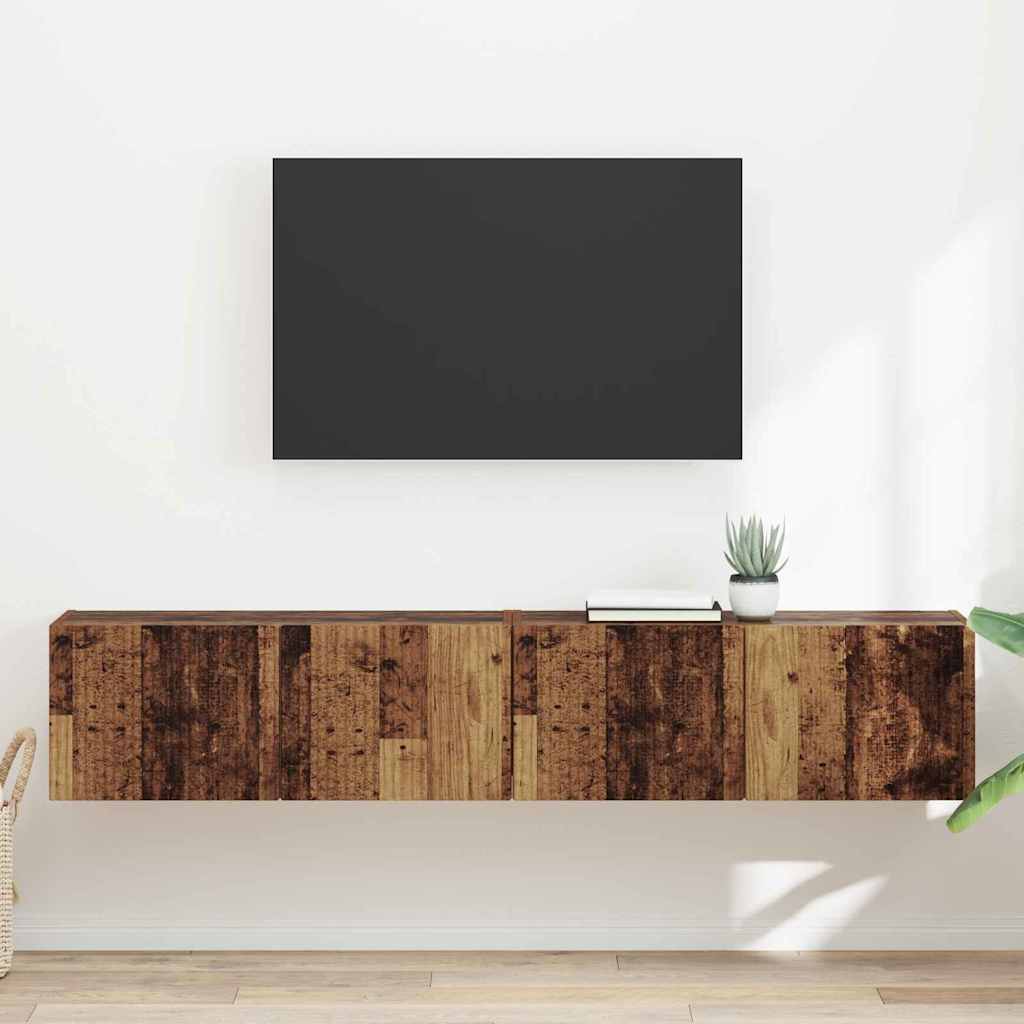 TV vægskab Vægmonteret 2 pcs Gammelt træ 78,5 x 31 x 29,5 cm