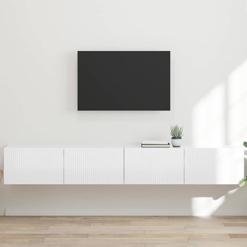 TV vægskab 2 pcs Gloss Hvid 98 x 31 x 29,5 cm Konstrueret træ
