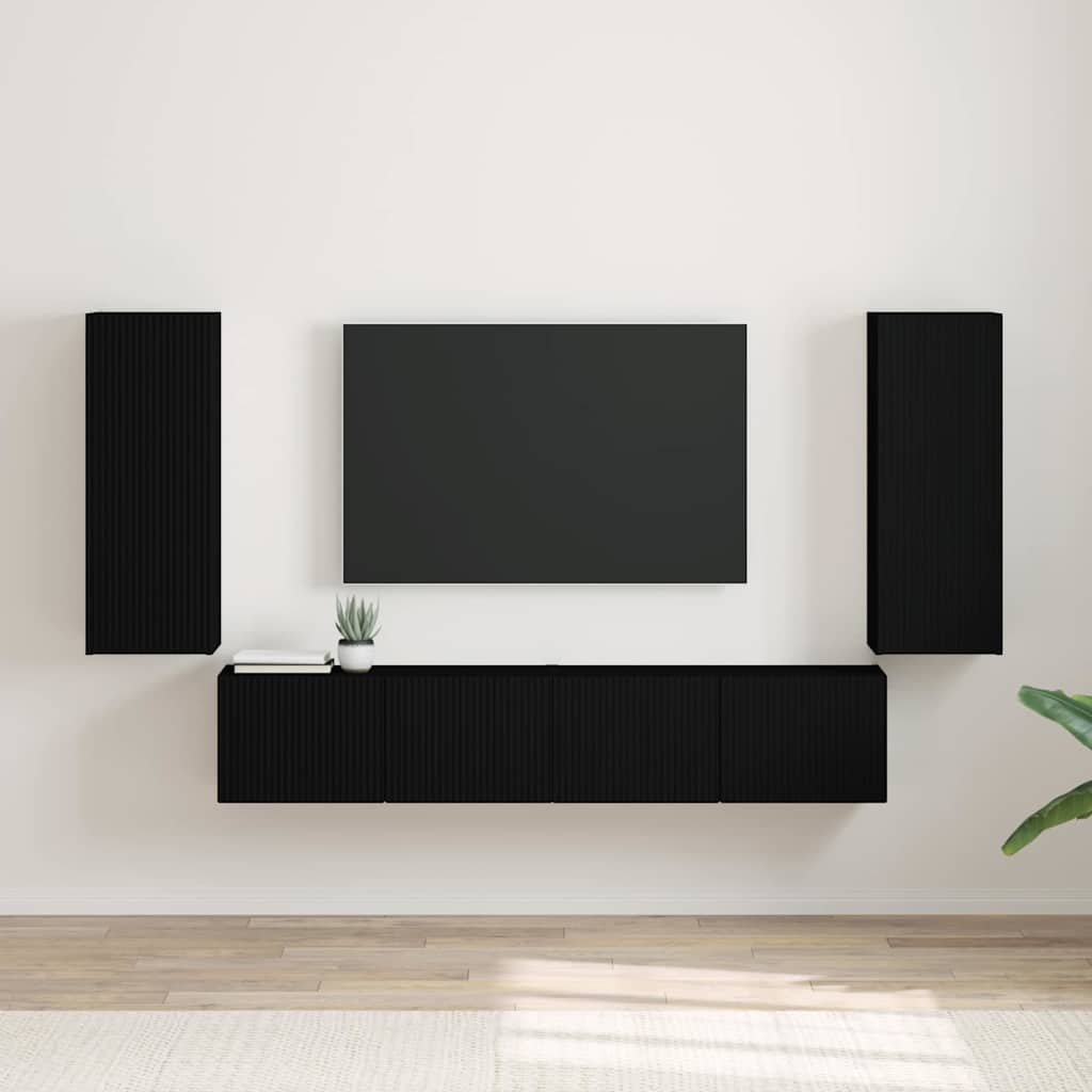TV vægskab 2 pcs Sort 30 x 31 x 80 cm Konstrueret træ