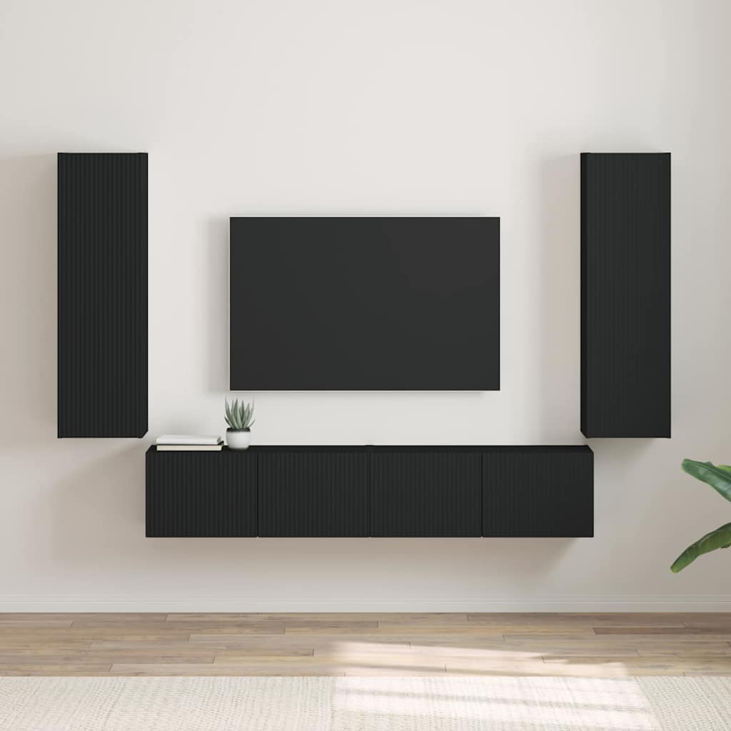 TV vægskab 2 pcs Sort 30 x 31 x 100 cm Konstrueret træ