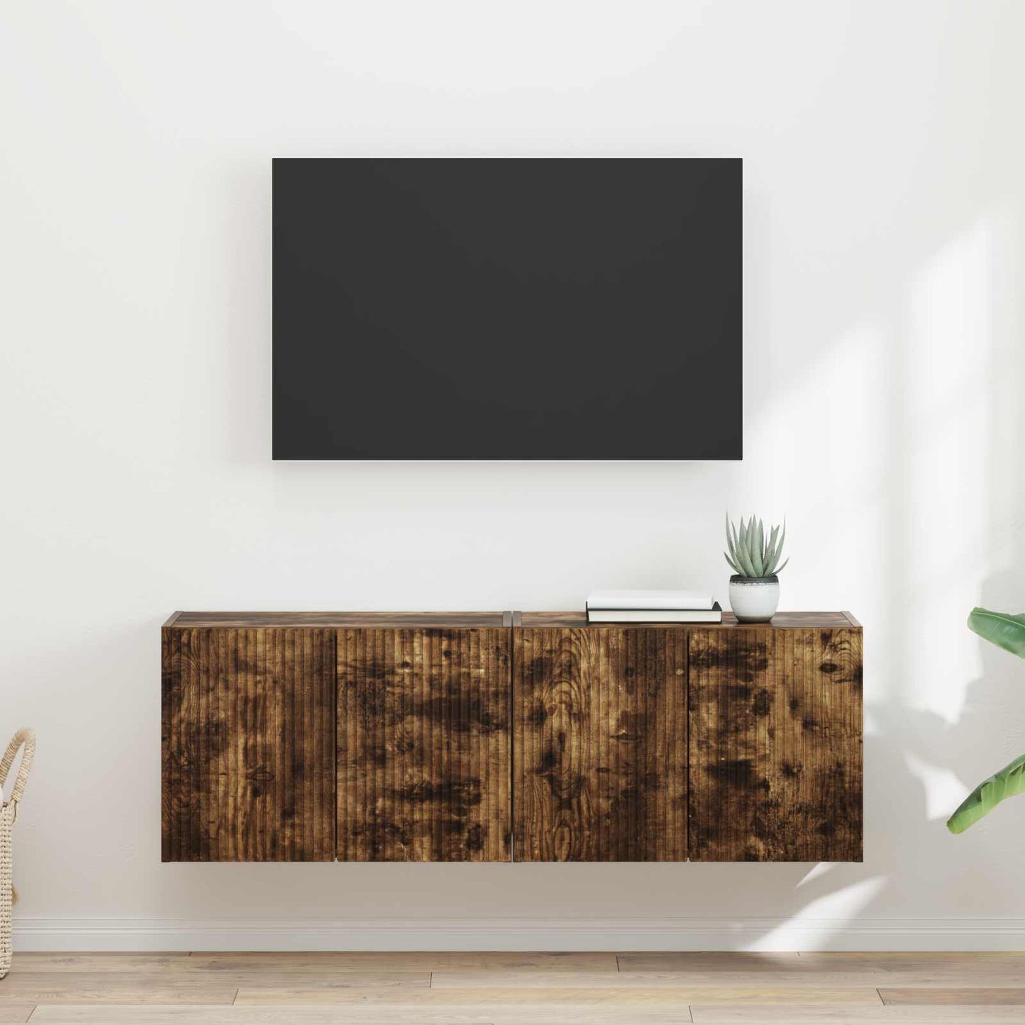 TV vægskab 2 pcs Røget eg 59,5 x 31 x 40 cm Konstrueret træ