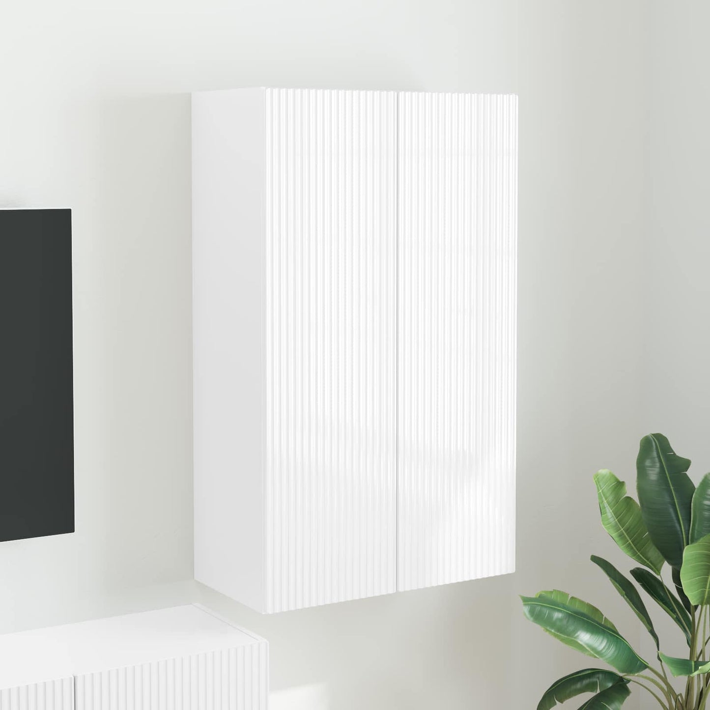 TV vægskab Høj gloss hvid 59,5 x 31 x 100 cm Konstrueret træ