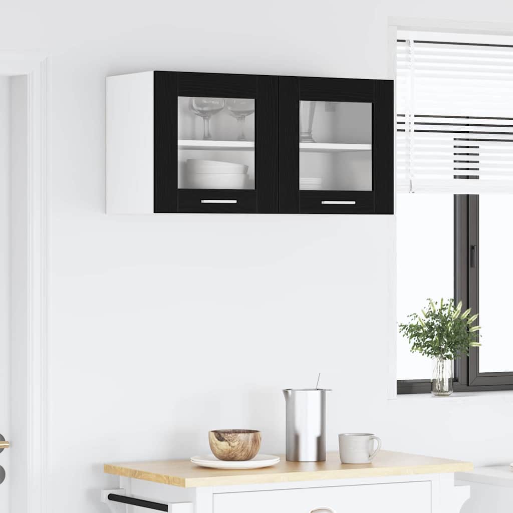 Hængeskab Sort Eg og Hvid 80 x 31 x 40 cm Konstrueret træ