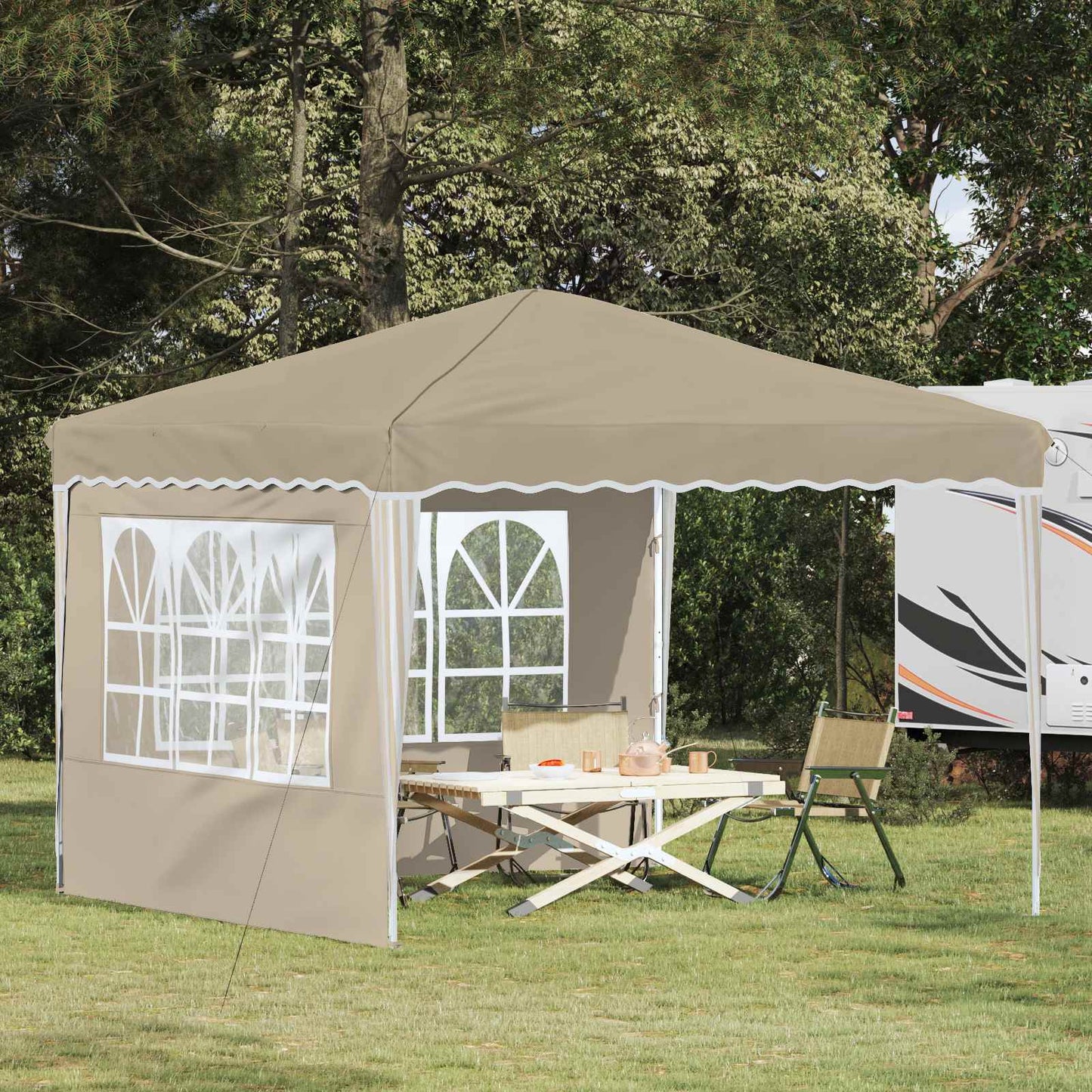 Pop-up Festtelt 288 x 288 x 245 cm Cremefarvet Oxford stof