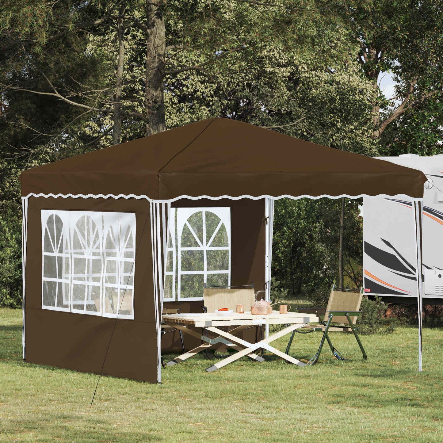 Pop-up Festtelt 288 x 288 x 245 cm Gråbrun Oxford stof