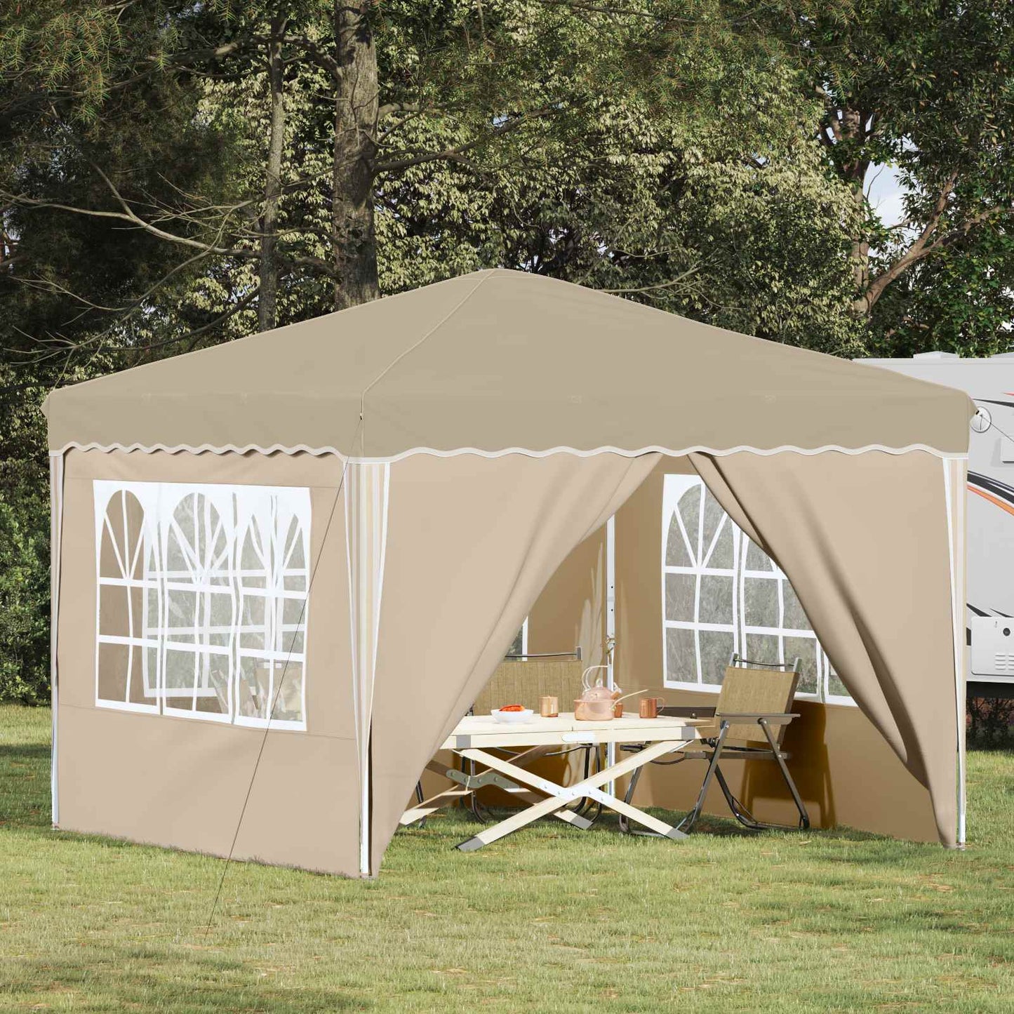 Pop-up Festtelt 288 x 288 x 245 cm Cremefarvet Oxford stof