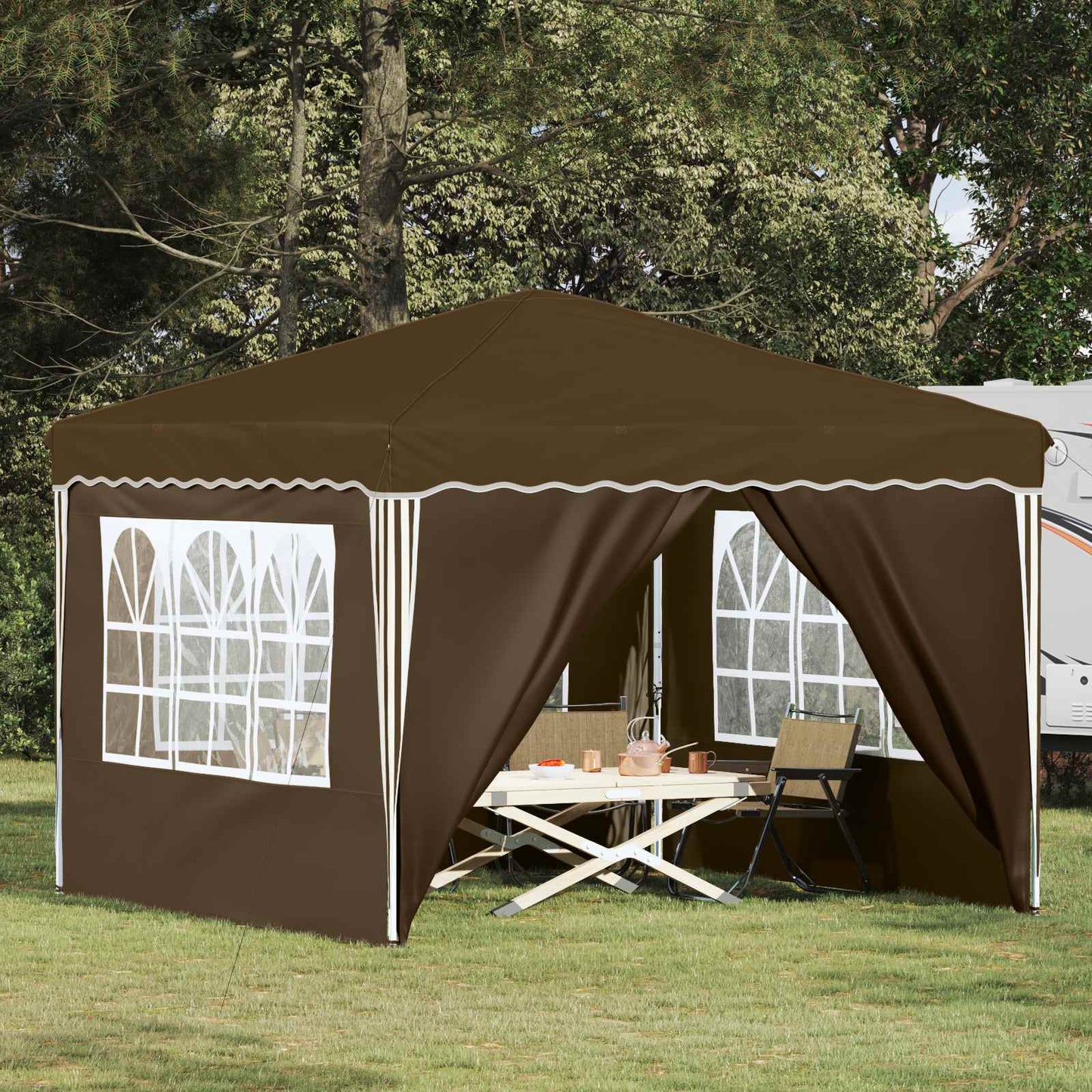 Pop-up Festtelt 288 x 288 x 245 cm Gråbrun Oxford stof