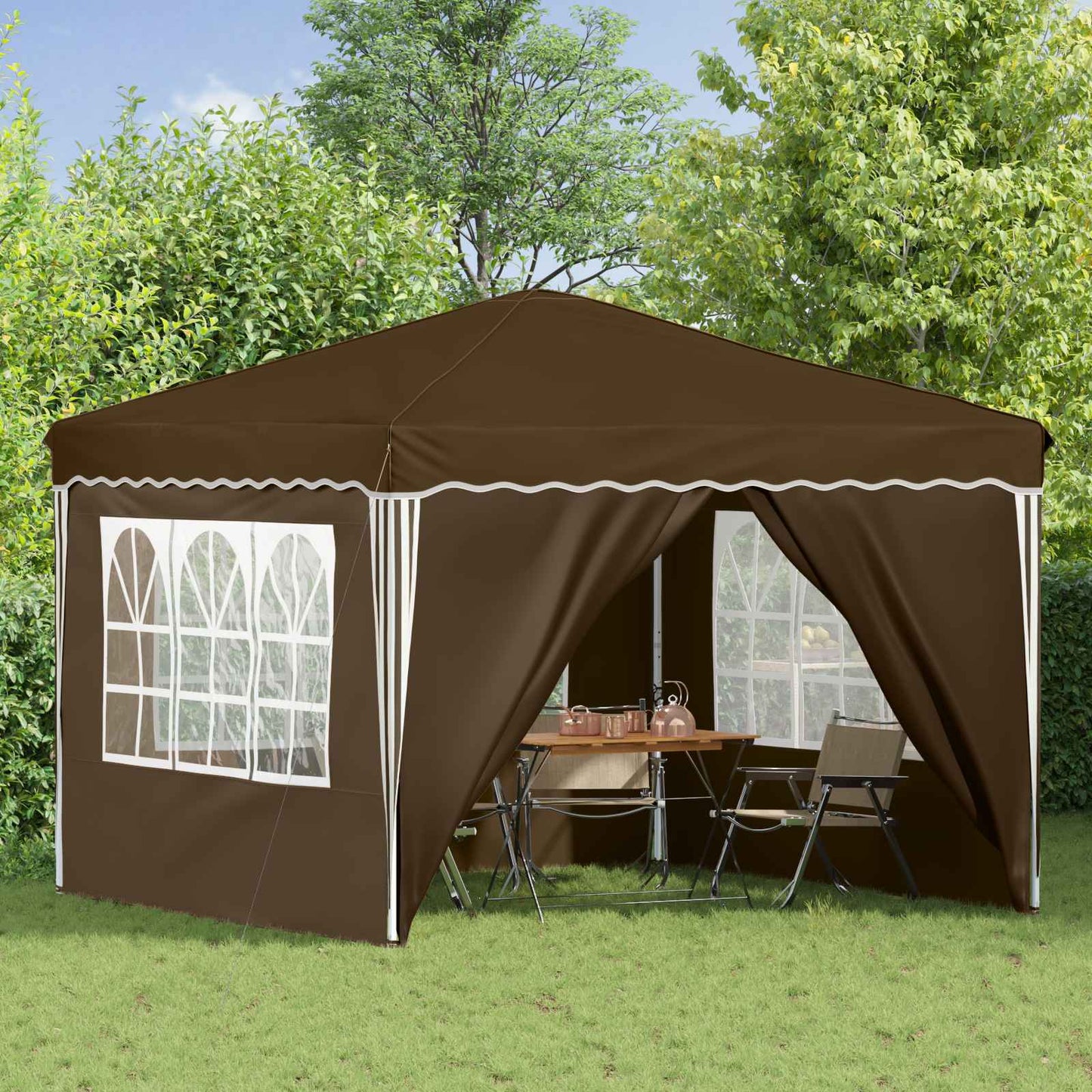 Pop-up Festtelt 288 x 288 x 245 cm Gråbrun Oxford stof