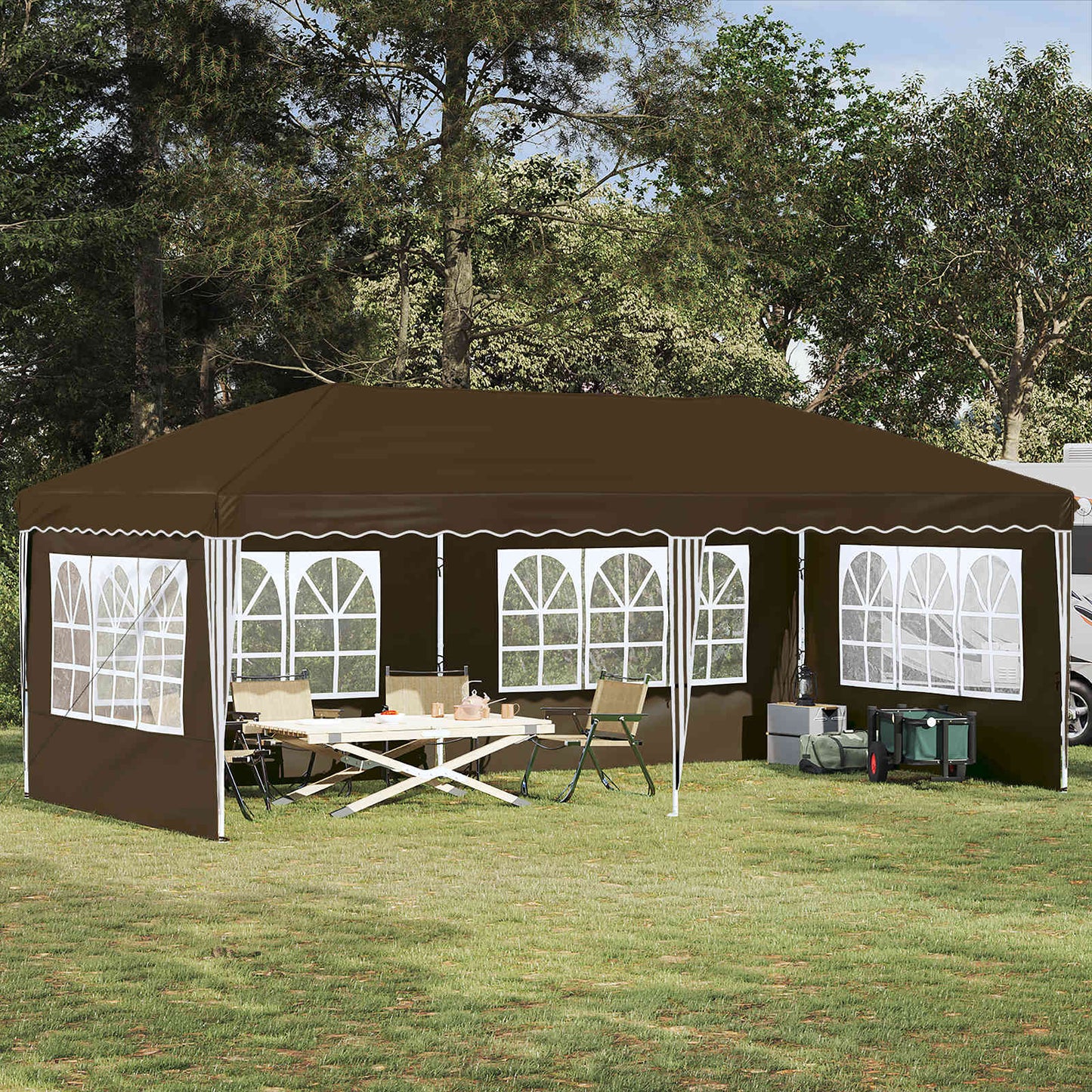 Pop-up Festtelt 575 x 289 x 245 cm Gråbrun