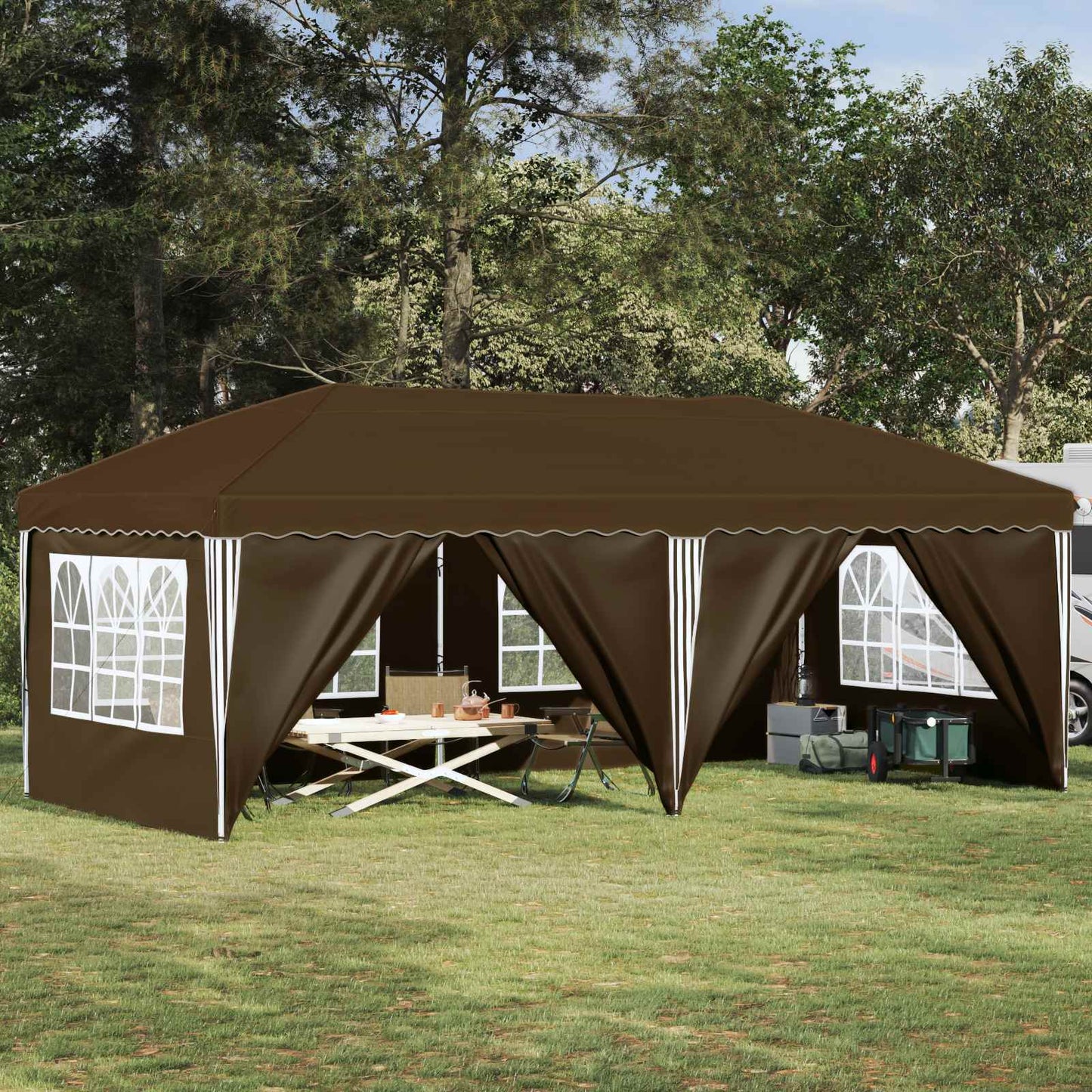 Pop-up Festtelt 575 x 288 x 245 cm Gråbrun