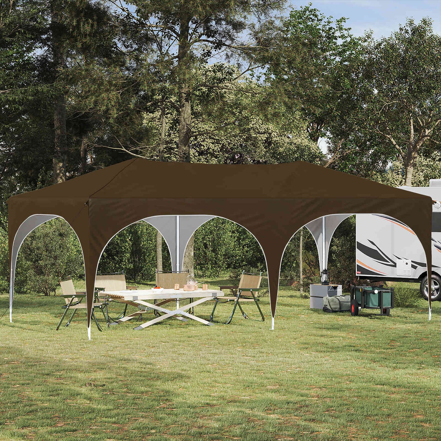 Pop-up Festtelt 575 x 288 x 245 cm Gråbrun Oxford stof