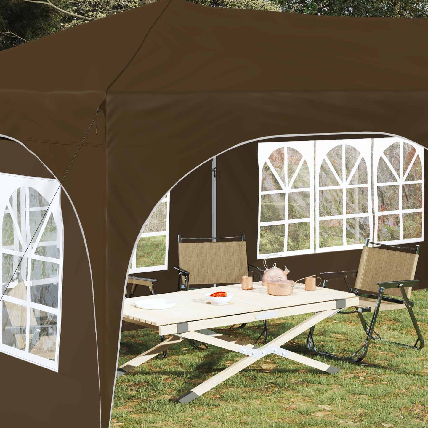 Pop-up Festtelt 575 x 288 x 245 cm Gråbrun Oxford stof