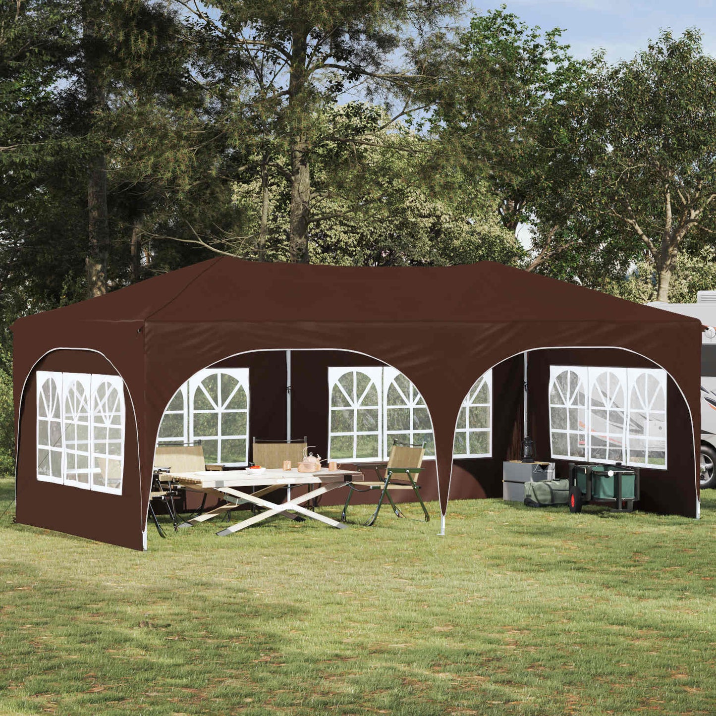 Pop-up Festtelt 575 x 288 x 245 cm Brun Oxford stof