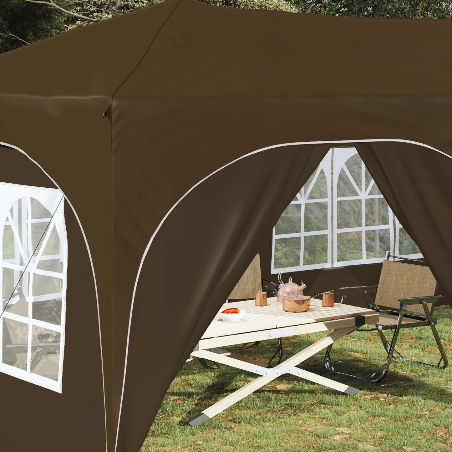 Pop-up Festtelt 575 x 288 x 245 cm Gråbrun Oxford stof