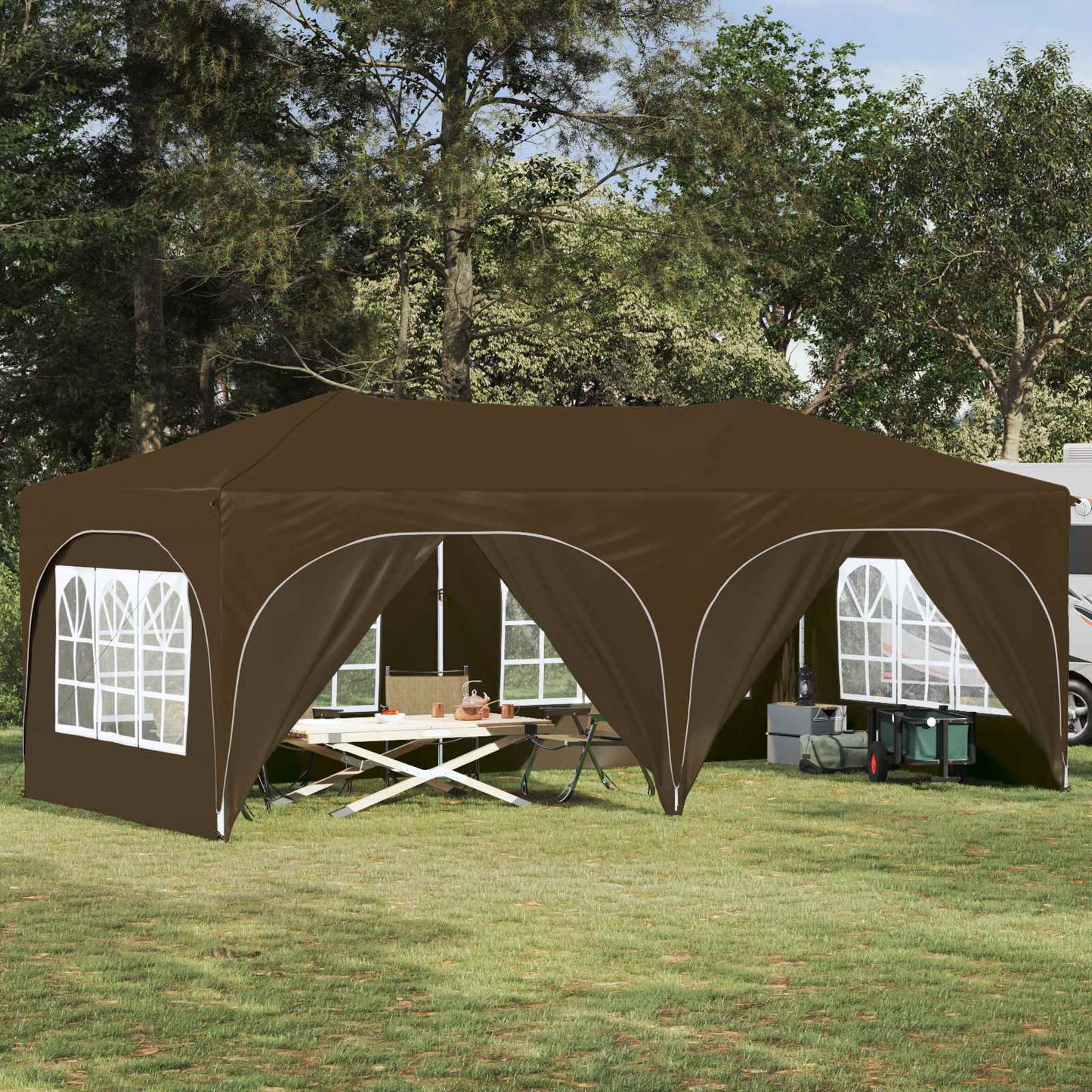 Pop-up Festtelt 575 x 288 x 245 cm Gråbrun Oxford stof