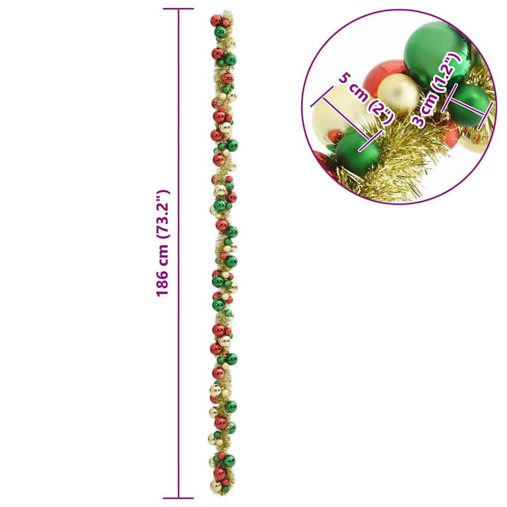 Jule Kugle Guirlande Flerfarvet 186 cm Polystyren