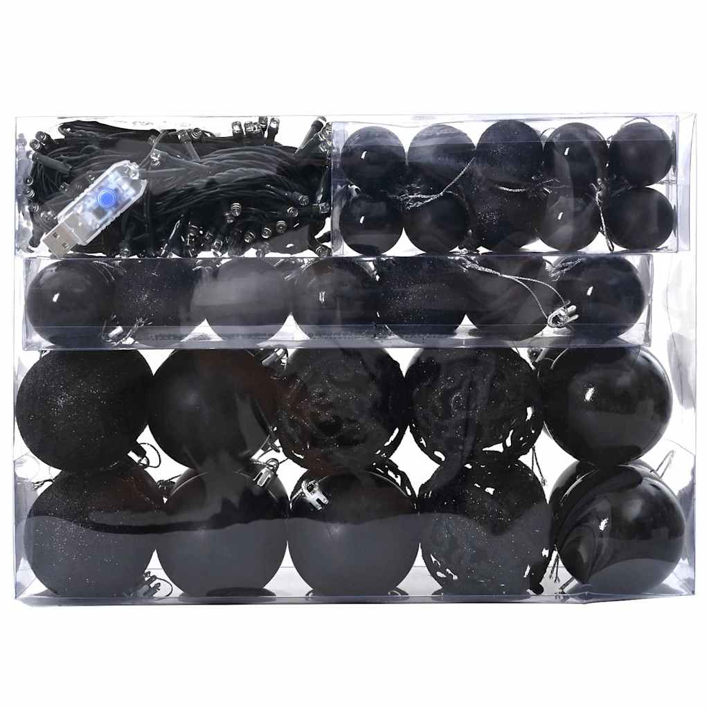 Jule Kuglesæt med 150 LED'er 61 pcs Sort Plastik